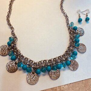 Lia Sophia Turquoise and Silver necklace and earrings set